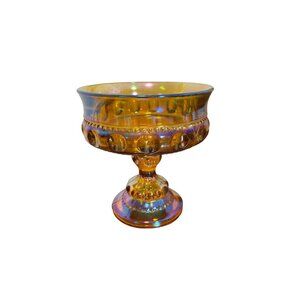 Vintage Indiana Glass Kings Crown Thumbprint Pedestal Compote Carnival Glass